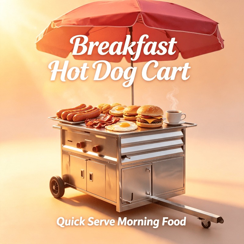 Hot Dog Vending Cart - Compacte mobiele snackwagen op wielen, hotdogkraam,